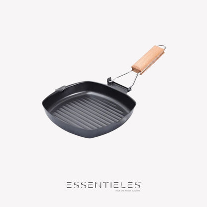 Poêle à Griller Pliable avec Poignée en Bois pour Pique-nique