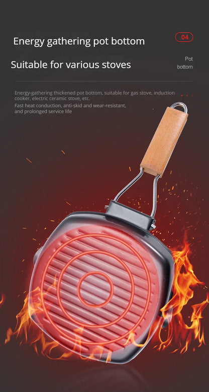 Poêle à Griller Pliable avec Poignée en Bois pour Pique-nique